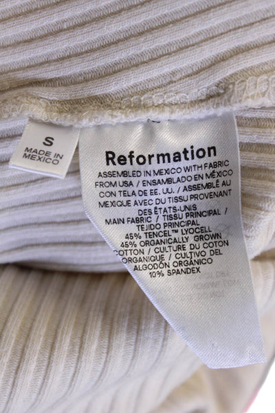 Reformation Womens Beige Striped Square Neck Long Sleeve Top Size S
