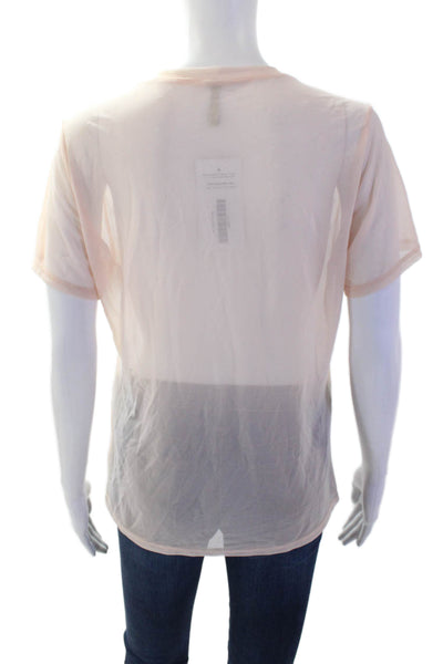 Emma & Sam Women Beige Round Neck Grunge Nylon T-Shirt Size S