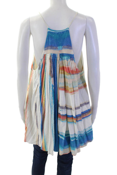 Free People Womens Boho Striped Camisole Tunic Blue Sleeveless Size XS
