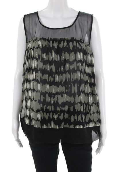 Kenar Women Sleeveless Silk Animal Print Blouse Black Button Round Neck Size XL