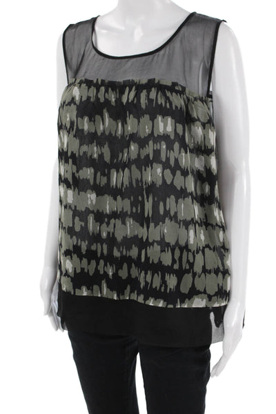 Kenar Women Sleeveless Silk Animal Print Blouse Black Button Round Neck Size XL