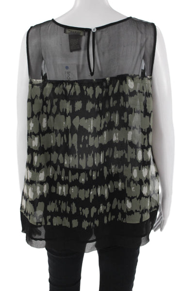 Kenar Women Sleeveless Silk Animal Print Blouse Black Button Round Neck Size XL