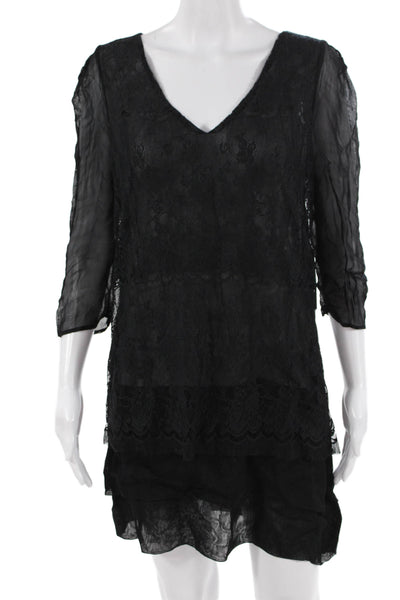 Joes Jeans Women Shift Dress Black V-Neck 3/4 Sleeve Zip Size M