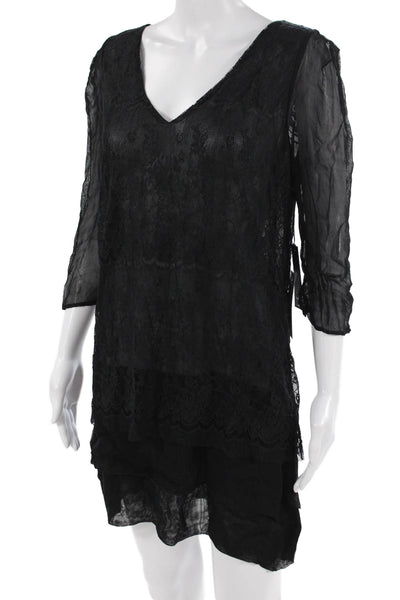 Joes Jeans Women Shift Dress Black V-Neck 3/4 Sleeve Zip Size M