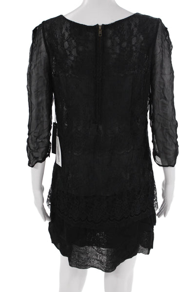 Joes Jeans Women Shift Dress Black V-Neck 3/4 Sleeve Zip Size M