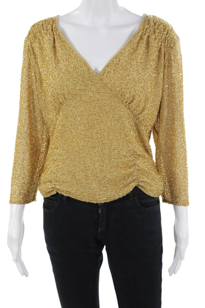 Jkara, Womens Beige V-Neck 3/4 Sleeve Classic Blouse Size L