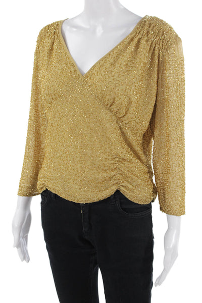 Jkara, Womens Beige V-Neck 3/4 Sleeve Classic Blouse Size L