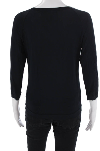 Lida Baday Women Jersey Blouse Black 3/4 Sleeve Geometric Petite Size S