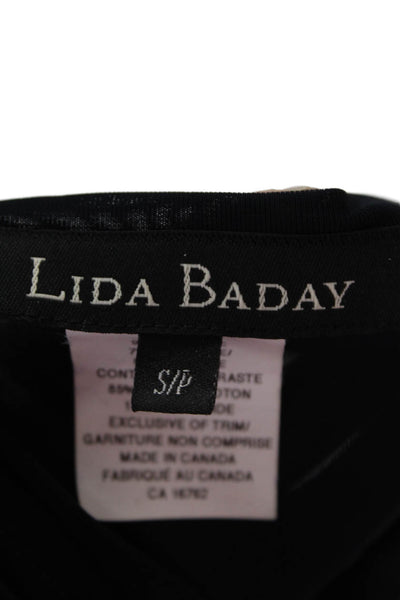 Lida Baday Women Jersey Blouse Black 3/4 Sleeve Geometric Petite Size S