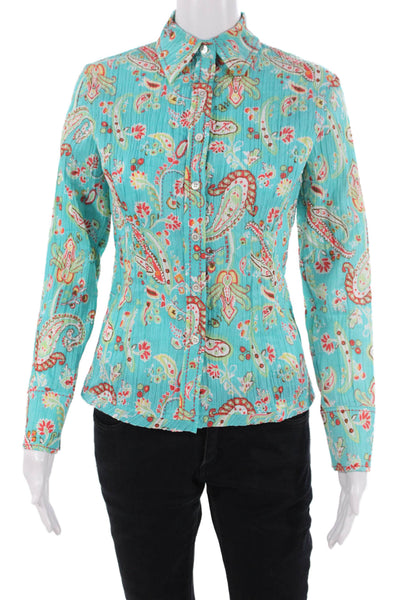 Harolds Women Paisley Button-Up Blouse Blue Long Sleeve Size XS