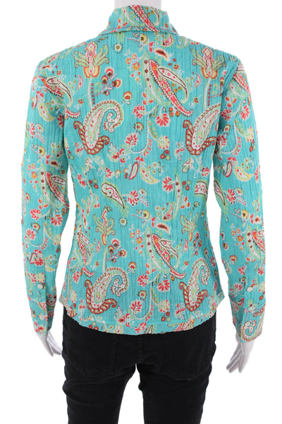 Harolds Women Paisley Button-Up Blouse Blue Long Sleeve Size XS