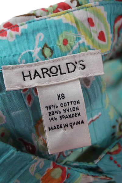 Harolds Women Paisley Button-Up Blouse Blue Long Sleeve Size XS