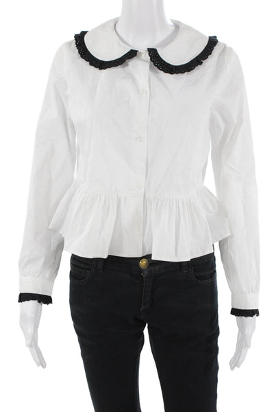 Asos Women Collared Viscose Button-Up Blouse 3/4 Sleeve White Size 8 Petite