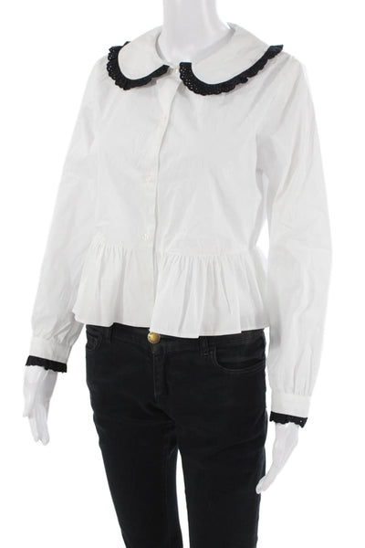 Asos Women Collared Viscose Button-Up Blouse 3/4 Sleeve White Size 8 Petite