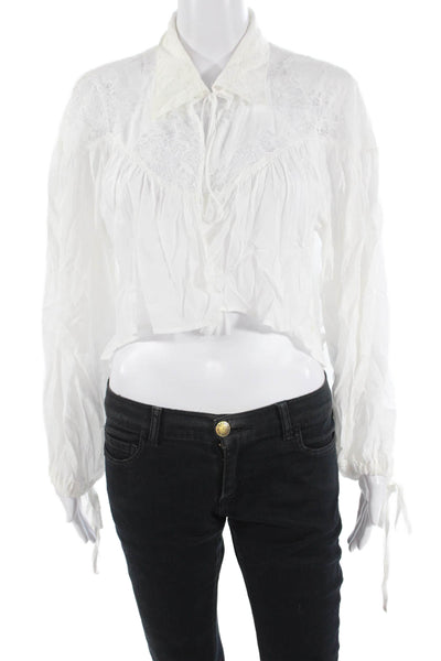 Maeve Anthropologie Womens Cropped Blouse White 3/4 Sleeve Viscose Size One