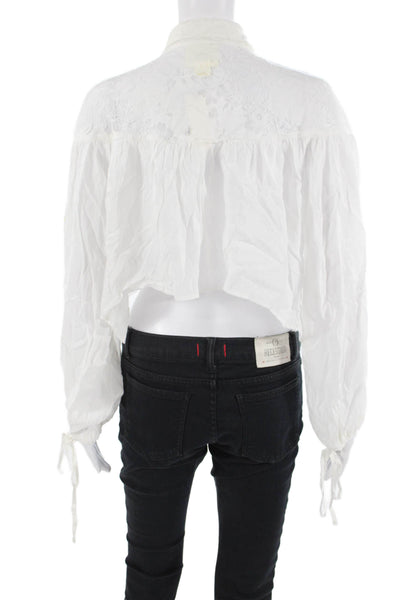 Maeve Anthropologie Womens Cropped Blouse White 3/4 Sleeve Viscose Size One