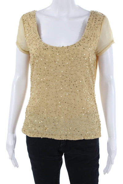 INC International Concepts Womens Beige Short Sleeve Blouse Round Neck Size L