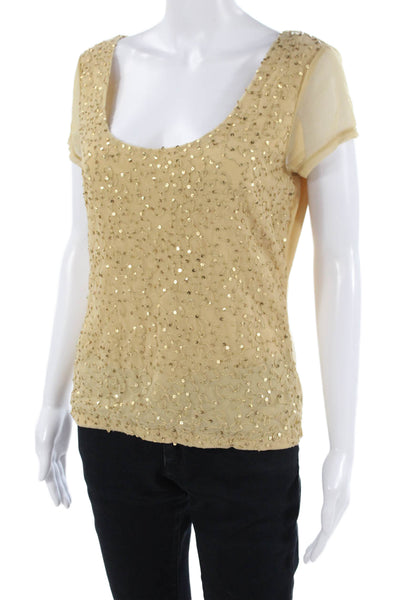 INC International Concepts Womens Beige Short Sleeve Blouse Round Neck Size L