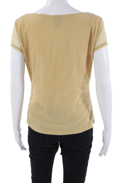 INC International Concepts Womens Beige Short Sleeve Blouse Round Neck Size L