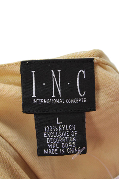 INC International Concepts Womens Beige Short Sleeve Blouse Round Neck Size L