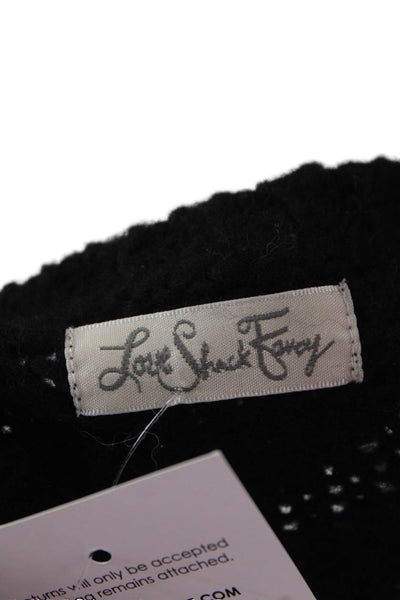 Love Shack Fancy Womens Cardigan Fair Isle Black Baby Alpaca Crew Neck Size M