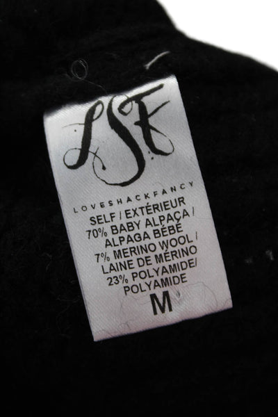 Love Shack Fancy Womens Cardigan Fair Isle Black Baby Alpaca Crew Neck Size M