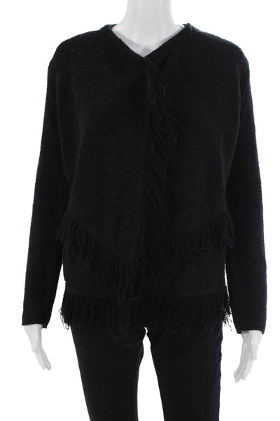 Love Shack Fancy Womens Cardigan Fair Isle Black Baby Alpaca Crew Neck Size M