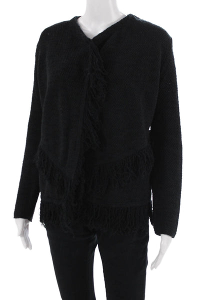 Love Shack Fancy Womens Cardigan Fair Isle Black Baby Alpaca Crew Neck Size M