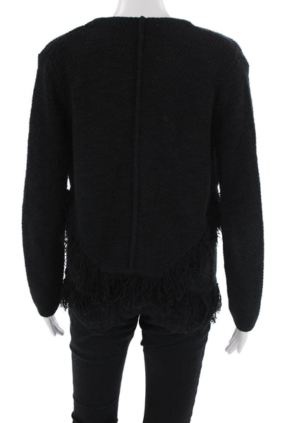 Love Shack Fancy Womens Cardigan Fair Isle Black Baby Alpaca Crew Neck Size M