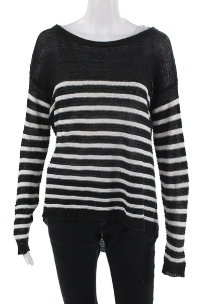 Acrobat Unisex Pullover Black Linen Striped Long Sleeve Size S