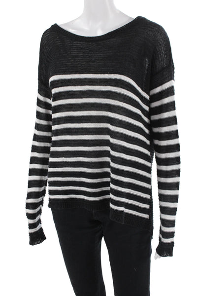 Acrobat Unisex Pullover Black Linen Striped Long Sleeve Size S