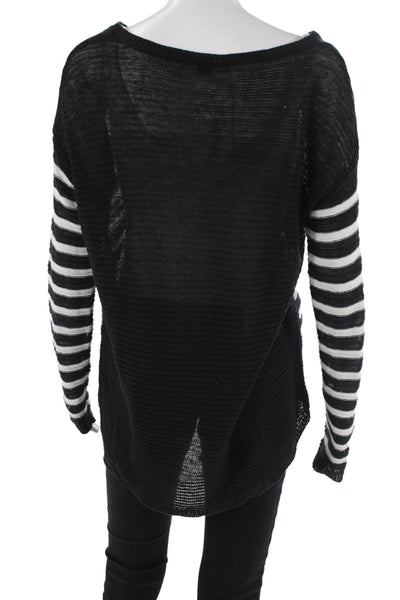 Acrobat Unisex Pullover Black Linen Striped Long Sleeve Size S