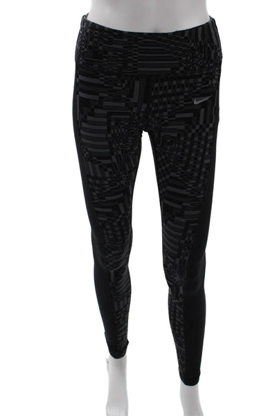 Nike Women Ankle Leggings Black Geometric Polyester Blend Size XS