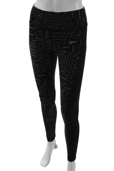 Nike Women Ankle Leggings Black Geometric Polyester Blend Size XS