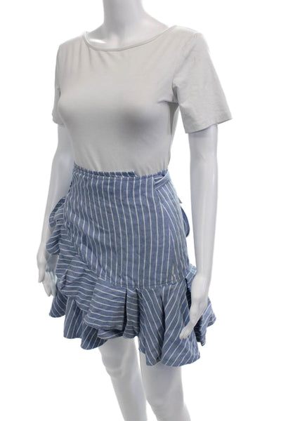 Alexis Women Flare Wrap Skirt Blue Striped Linen Blend Size XS