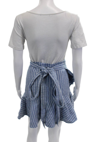 Alexis Women Flare Wrap Skirt Blue Striped Linen Blend Size XS