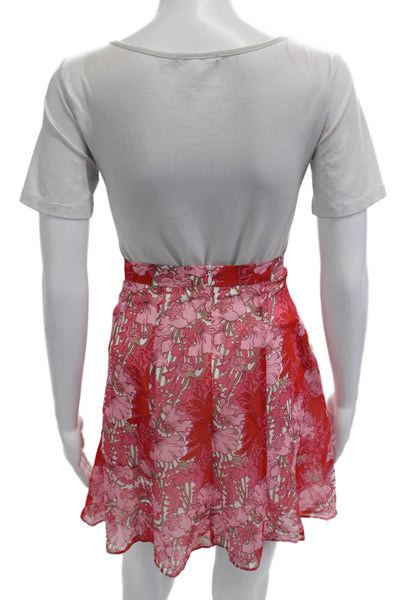 Carven Womens A-Line Mini Skirt Pink Floral 100% Polyester Size 34