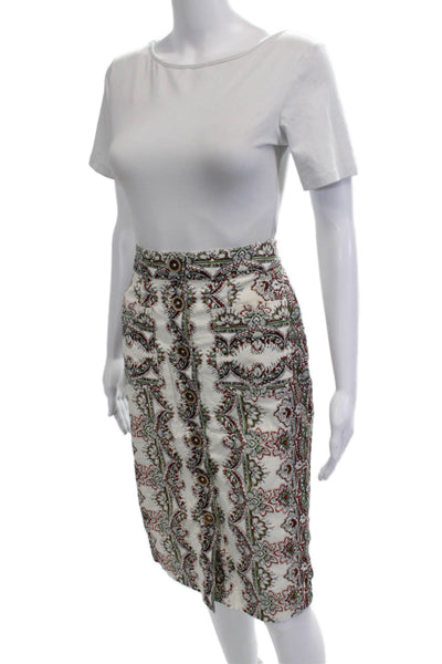 Maeve Anthropologie Womens Straight Pencil Paisley Skirt White Size 0