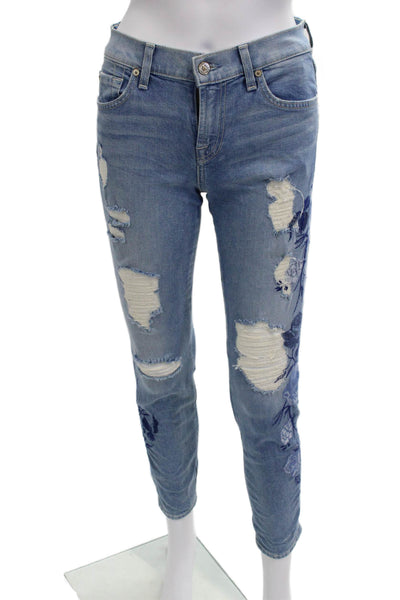 7 For All Mankind Womens Ankle Skinny Light Blue Jeans Size 25