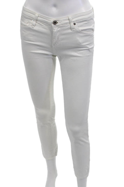 AG Adriano Goldschmied Women Ankle Skinny Jeans White Button Size 25