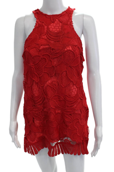 Lovers + Friends Women Red Floral Shift Mini Dress High Neck Sleeveless Size XS