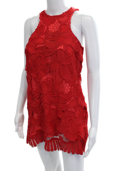 Lovers + Friends Women Red Floral Shift Mini Dress High Neck Sleeveless Size XS