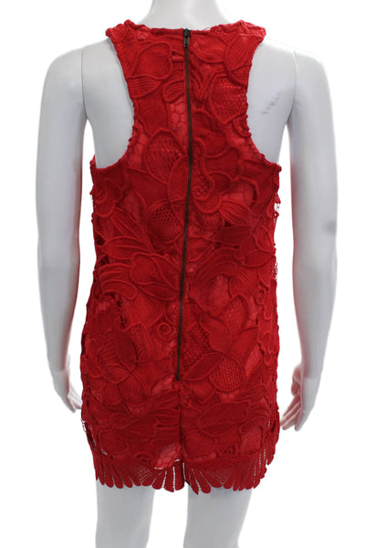Lovers + Friends Women Red Floral Shift Mini Dress High Neck Sleeveless Size XS