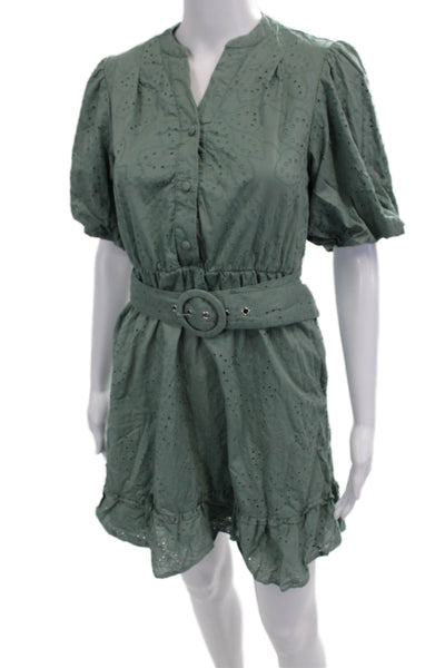 Joie Women Shirt Dress Mini Green High Neck Short Sleeve Cotton Size 2