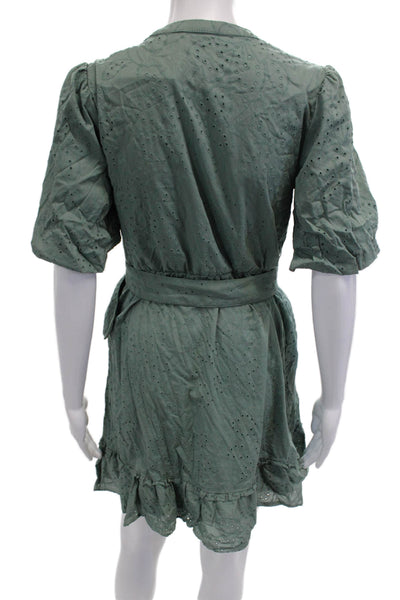 Joie Women Shirt Dress Mini Green High Neck Short Sleeve Cotton Size 2