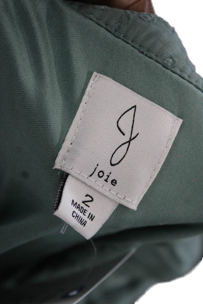 Joie Women Shirt Dress Mini Green High Neck Short Sleeve Cotton Size 2
