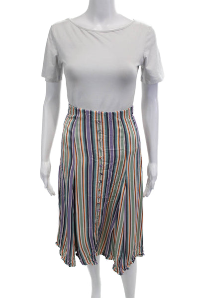 Maeve Anthropologie Womens A-Line Striped Midi Skirt Blue Viscose Size 0