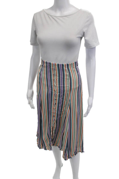 Maeve Anthropologie Womens A-Line Striped Midi Skirt Blue Viscose Size 0