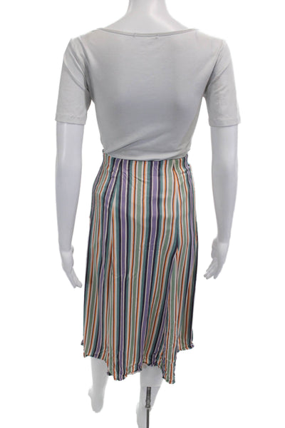 Maeve Anthropologie Womens A-Line Striped Midi Skirt Blue Viscose Size 0
