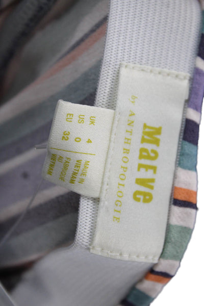 Maeve Anthropologie Womens A-Line Striped Midi Skirt Blue Viscose Size 0